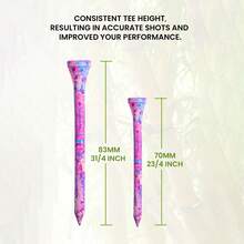 FINGER TEN Teuri de golf din bambus, 2 3/4" sau 3 1/4", pachet de 50, teuri premium din lemn pictate, cu culori strălucitoare pentru vizibilitate ridicată, accesoriu de golf atrăgător pentru bărbați și femei - Violet - Vizualizare 3
