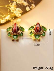1 Pair New Chinese Style Lotus Pond Frog Earrings, Enamel Lotus Leaf Retro Luxury Personalized Earrings For Women - Multicolor - View 2