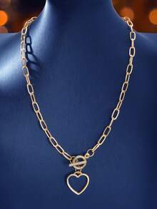 1 chiếc dây chuyền mặt hình trái tim bản dày màu vàng thời trang dành cho nữ, thích hợp đeo đi dự tiệc, hàng ngày, lễ hội âm nhạc. - Vàng - Xem 2