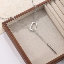 长款银色大吊坠，女士加粗银色Y形项链，独特加粗铜质可调节围巾式项链，优雅锁骨项链 - 銀色 - 查看 7