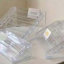 1pc Transparent Acrylic Desktop Display Rack - Multi-Layer Storage Rack, Stackable, Suitable For Anime Badges, Collectible Car Models And Small Toys, Plastic Classic Style Home And Office Decor, Transparent Structure, Multi-Layer Organizer, Desktop Organizer, Collection Display, Modern Aesthetics, Sturdy Structure, Display Rack, Freestanding, Office Worker, Minimalist Design, Office Professional - Perfect For Party, Home, School, Figurines, Pins, Badges, Miniature Models, Cards And Stickers - Clear - View 2