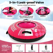 COSTWAY Inflatable Snow Tube Sled, 42" Heavy Duty Snow Tubing For Sledding With Detachable Tow Strap, Cold-Resistant PVC, 3-In-1 Valve & Handles, Winter Outdoor Fun Snow Toy, Pink/Orange/Blue - Pink - View 4