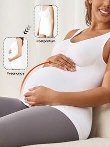 Maternity Sleeveless Pleated Backless Yoga Top, Seamless Casual Wear For Pregnant Women - White - View 5
