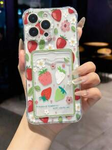 Strawberry Painted Transparent Card Holder Multifunctional Card Wallet With Wrist Strap, Thick Anti-Drop Phone Protective Case Compatible With IPhone 17/17Pro/17ProMax, 16/11/16Pro/16Plus/16ProMax/16e, 15ProMax, 13/14/12/XS/XR/7G/8P, Galaxy 11/12Pro/12/12X/13Pro/14Pro/15Pro/X3pro, 10/9/Note9/12c/Note11pro/Note8Pro/9C/9a - Specification 8 (1 Piece) - View 12