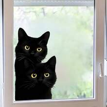 1/3pcs Summer Black Cat & Rabbit Window Stickers, Removable Gel-Free Static Cling Transparent Film, Cute Animal Decor For Bedroom And Living Room - Animal Window Stickers - View 3
