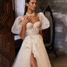 Elegant Sexy Off Shoulder Lace Applique Corset A Line Tulle Formal Wedding Dress,Registry Office Dresses Bridal Gown,Evening Party Dress Birthday Party Dress Country Wedding,Romantic Church Ceremony Wedding Dress,Suitable For Wedding,Dating,Party,Singles' Party,Vacation,Formal Occasions,Dinner Dress,Prom Dress,Homecoming Dess,Cocktail Party,Wedding Guest Dress,Graduation - 白色 - 查看 5