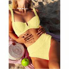 Push Up BikiniWomen's Yellow XL - Textured High Waisted Two Piece Swimsuit, Underwire Bathing Suit With Tie Shoulder Straps, Beachwear - 多色628 - 查看 2
