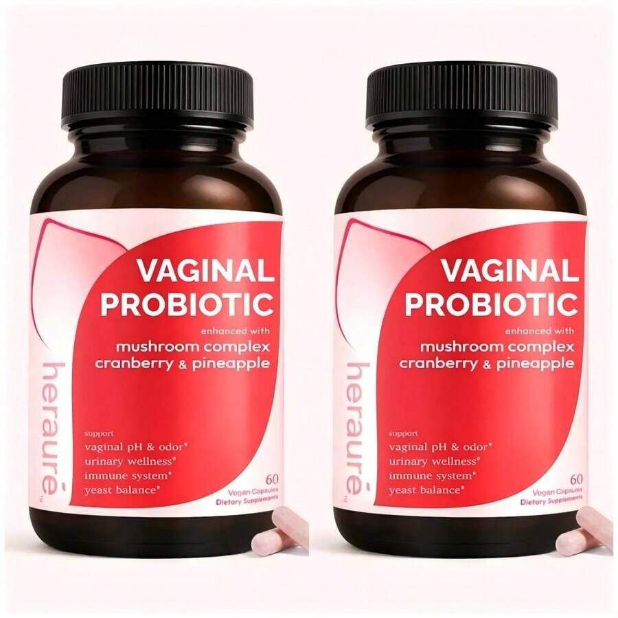 HerAuré Women's Probiotics - PH Balance, Odor Control, Flora Health, Moistening, Tightening - With 7 Billion CFU Probiotic, Prebiotic, 7-In-1 Mushroom Blend, Cranberry, Pineapple - 60 Capsules (Pack Of 1), Self-Care Gift , Healthcare - 2PCS - 查看 1