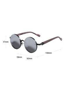1 Pair Men's Metal Round Faux Wood Grain Temple Fashion Glasses - Black Frame With White Mercury - View 4