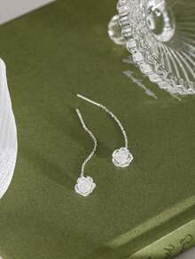 1对S925纯银珠光白玫瑰花耳环，女士奢华甜美流苏耳环，优雅精致耳环 - 花朵 - 查看 6