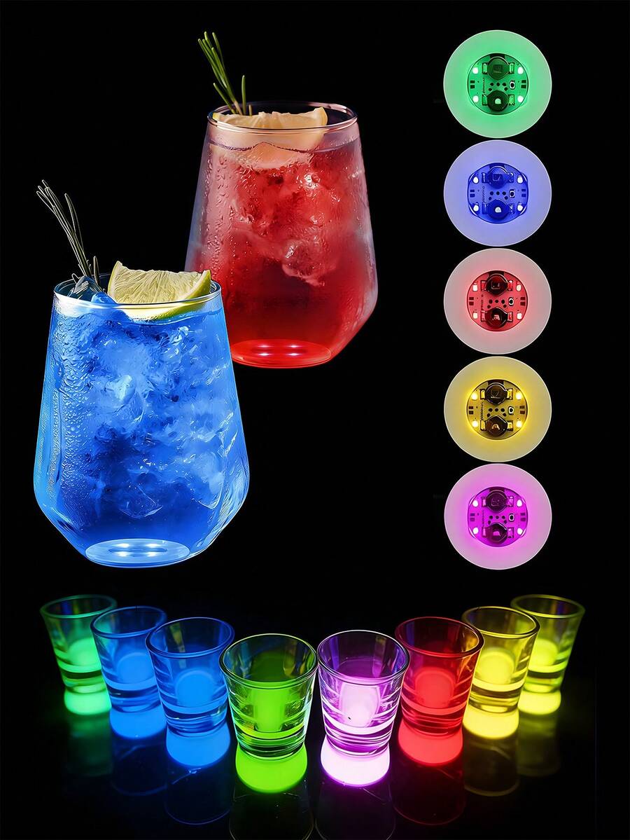 8件組 LED 發光杯墊，酒吧氛圍發光杯架，彩色閃爍瓶墊，適用於酒吧、餐廳、派對、生日慶祝裝飾，酒吧與夜店燈光裝飾，活動與派對裝飾，音樂節
