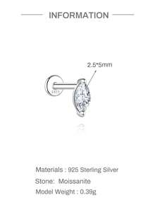 1Pc 925 Sterling Silver Moissanite Classic Horse'S Eye Multiple Sizes Stud Earring Hypoallergenic Pure Silver Flat Back Cartilage Helix Piercing Suitable For Women'S Daily Wear, Parties, Wedding, And Banquet Occasions - Silver - View 10