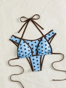 PEPPERMOLLY 两件套女士性感时尚黑白比基尼泳装，夏季沙滩度假装 - 天藍色 - 查看 3