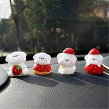 2/6pcs Cute Strawberry Puppy Mini Sculpture, Suitable For Car Dashboard Decor - Perfect For Decorating Your Car Dashboard, Computer Desk, Office Computer Screen, And Office Desk. These Are Small Decorative Items And Gifts (Using Non-Trace Adhesive). - A - View 4
