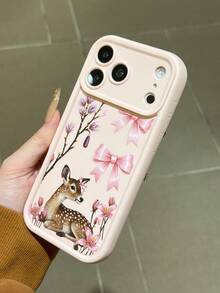 Cute Minimalist Bowknot + Deer Cover Soft Silicone Full Protective Phone Case With Precise Cutouts, Suitable As Gift For Family, Friends, Kids, Birthday, Holiday, Compatible With IPhone 17 Pro Max, 16 Pro Max, 15, 14, 13, 12, 11, 7/8 Plus, XS Max - Multicolor - View 3