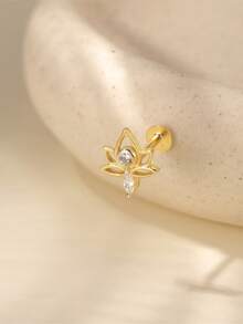 EleRunis 1件 925纯银心形星月莲花平底耳骨耳钉，适合日常佩戴、婚礼、派对、订婚、周年纪念、情人节等场合。 - 金色 - 查看 8