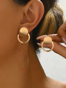 1对新款创意极简几何耳环，优雅螺旋花卉图案圆形耳钉，适合日常佩戴 - 金黃色 - 查看 4