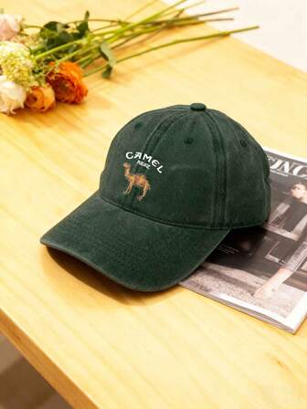 1 pieza Gorra de béisbol unisex vintage lavada y desgastada con estampado de camello, sombrero de sol ajustable para exteriores, adecuado para salidas de primavera/otoño, vacaciones en la playa y actividades deportivas. Estilo del milenio Y2K, diseño de gorra de papá, regalo perfecto para vacaciones.