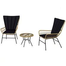 3-Piece Rattan Garden Furniture Set Including 2 Chairs And A Side Table, Tempered Glass Top And Cushions. - Black - View 7
