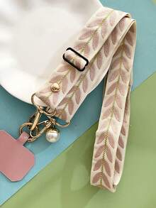 Adjustable Long Crossbody Phone Lanyard Strap With Wide Fabric Faux Pearl Pendant Decoration For Women Fit For Phone Shoulder/Neck Hanging Wallet Purse Wallet - Multicolor - View 5