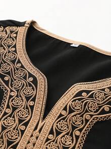 Islamic Robe Muslim Men's Clothing, Handmade Embroidered Loose Breathable Moroccan Kaftan Abaya Robe For Men - Black - View 4