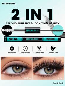 DIY睫毛嫁接套装 - D型卷翘浓密卡通风格假睫毛，包含胶水、卸妆液、镊子、刷子 - 可重复使用的假睫毛 - 彩色 - 查看 11