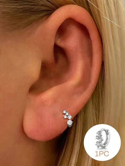 1pc 925 Sterling Silver Small Hoop Earrings With Cubic Zirconia, 18K White Gold Plated Cartilage Earrings For Women And Men, Jewelry Small Hoop Earrings