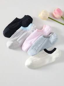 5 Pairs Spring/Summer Korean Style Shallow Mouth Boat Socks With Bow Pattern Mesh Invisible Socks, Sweet Ins Style Non-Slip Socks - Multicolor - View 12
