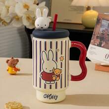 Taza de café de cerámica con tapa y pajita de Miffy de gran capacidad con licencia oficial - Adorable taza decorativa con forma de conejo de anime japonés 3D - Recipiente perfecto para bebidas calientes/frías en el hogar/oficina - Regalo ideal de cumpleaños/festividad para adolescentes, adultos y fans del anime - Multicolor - Ver 15