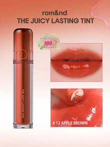 Rom&nd Romand 持久水润唇釉，12号苹果棕色，果冻质地，光泽不粘腻，可叠加涂抹，轻盈持久，斜角心形刷头，口袋大小，打造光泽妆效，5秒快速打造办公室妆容，韩国化妆品，3.5克/0.12盎司 - 12 APPLE BROWN - 查看 2