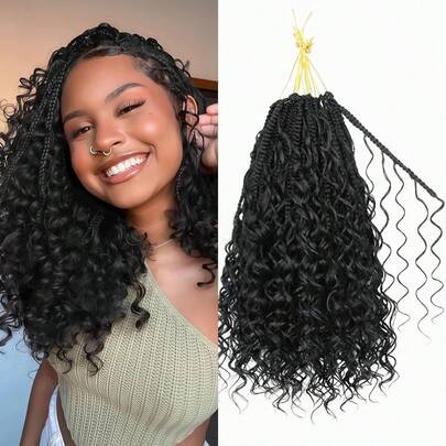 3 boîtes, 42 pièces au total de tresses de style bohème déesse tressées au crochet - tresses de cheveux synthétiques bouclés/ondulés africains, extrémités pré-courbées, boucles volumineuses naturelles, convient pour les styles de fête d'Halloween et de Noël - facile à coiffer et à entretenir, coiffures de fête, style bohème, entretien facile
