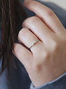 BALMORA 1pc Minimalist Versatile 925 Sterling Silver Cubic Zirconia Flower & Lotus Ring, Delicate Everyday Wear - Silver - View 8