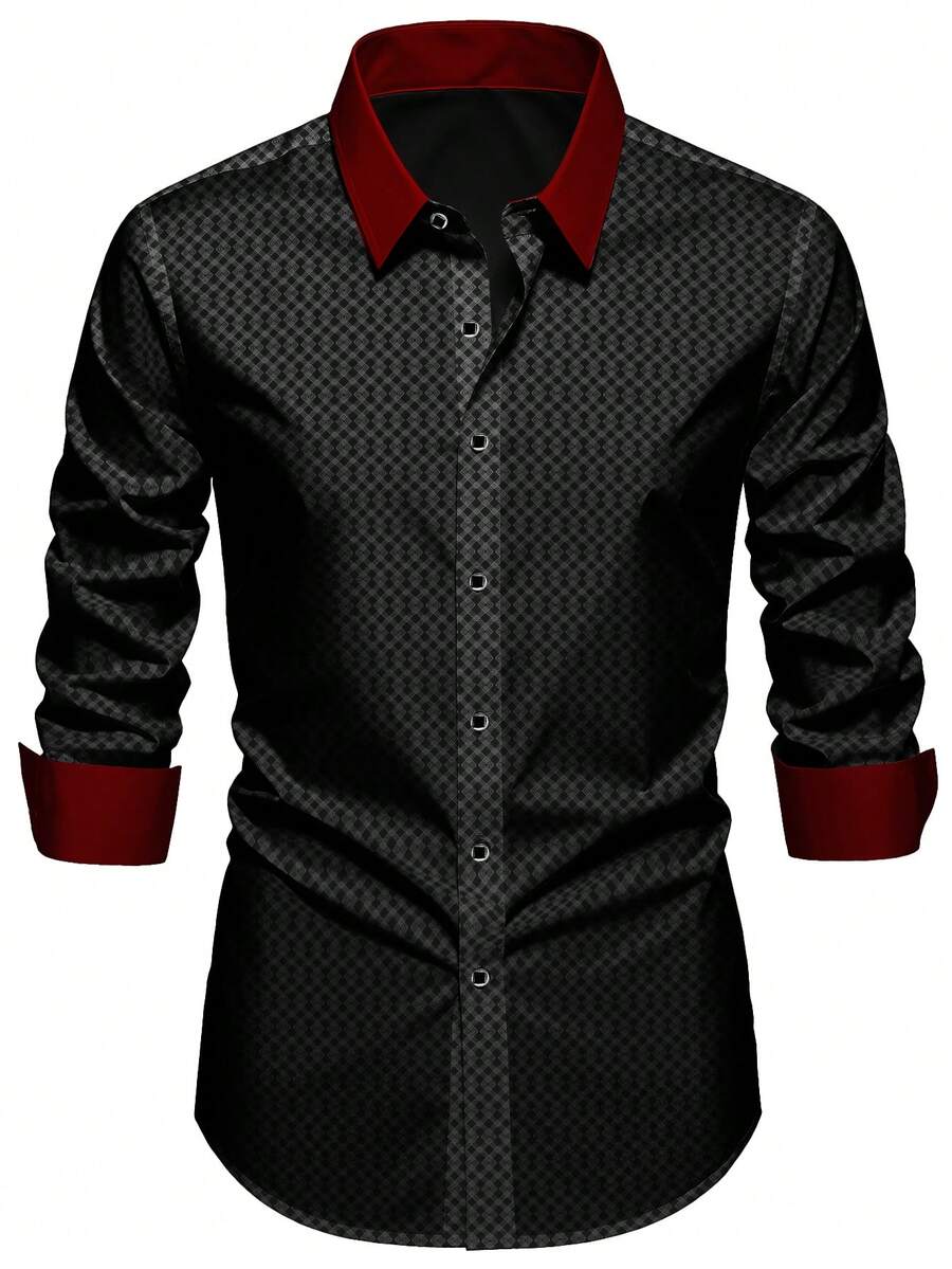Camisa casual de negocios para hombres con diseño de cuello y puños en contraste, resistente a las arrugas, corte slim, adecuada para la oficina, los viernes casuales, fiestas, ceremonias de graduación, cruceros y viajes de negocios