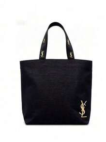 Yves Saint Laurent 黑色帆布单肩包，极简高端风格，大容量，适合工作、购物、上学和旅行。 - 黑色 - 查看 12