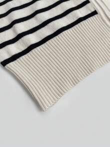 Women's Contrast Stripe Polo Collar Knit Button Front Fitted Short Sleeve Top - Multicolor - View 9