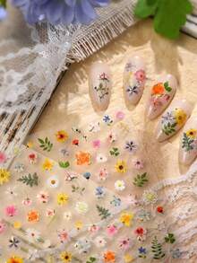 1 pieza Calcomanías de flores silvestres coloridas, que incluyen margarita, rosa, flor de cerezo, girasol, lirio, pegatinas de arte de uñas 5D en relieve, adecuadas para bodas, fiestas y ocasiones especiales - Multicolor - Ver 4