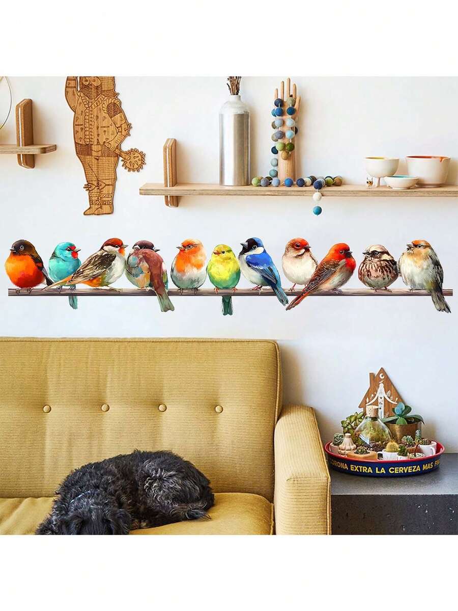 1pc Branch-Perched Bird Wall Sticker, Minimalist Natural Decal, Removable Self-Adhesive Design, Adds Poetic Accents To Living Room Or Bedroom. Elegant Branch-Perched Bird Decal For Entryway Or Hallway, Easily Peel And Stick To Create A Harmonious First Impression, Instantly Adds Organic Graceful Ambiance To Any Space. - Birds On the Branches - View 1