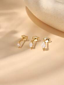 EleRunis 3PCS 925 Sterling Silver Marquise Cartilage Helix Piercing Fine Jewelry For Daily Wear Wedding Party Engagement Anniversary Valentine's Day - Gold - View 3