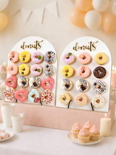 1 juego/2 juegos Soporte de exhibición de madera para donas con 9/16 agujeros, estante para exhibir donas en el hogar, soporte para colocar alimentos en fiestas, soporte para exhibir donas de madera para eventos de cumpleaños, bodas y familiares, decoración para fiestas de revelación de género, decoración de mesa para fiestas de cumpleaños y bodas