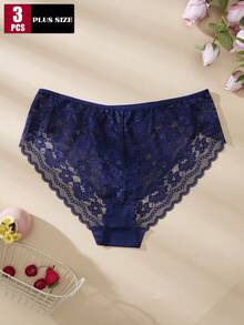 3 piezas Bragas de encaje para mujer de talla grande - Multicolor - Ver 3