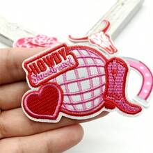 6pcs Pink Applique Cowgirl Embroidered Patches, Embroidered Iron On/Sew On Patches Cowboy Western Style Applique For Clothes, Dress, Hat, Jeans - C-pink - View 4