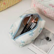 女士化妆包蝴蝶结绗缝棉质化妆袋女士拉链化妆品收纳包便携式洗漱包 - 彩色 - 查看 9