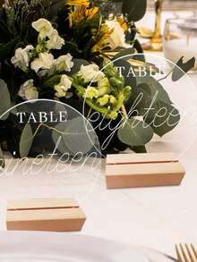 1pc Transparent Acrylic Wedding Table Number Plate - Romantic Wedding Seating Card, Party Birthday Event Dining Table Identifier - Semi-oval Large Size With Small Base - View 6