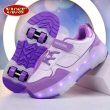 YAOSF أحذية تزلج للأطفال/المراهقين - إصدار محسن بثبات معزز، أحذية رياضية قابلة للفصل 2 في 1، أحذية تزلج رياضية خارجية مضيئة، أحذية أبوين-طفل، زلاجات جديدة مضمنة، أحذية مضيئة ليلاً، أحذية تزلج كهربائية قابلة للشحن عبر USB، أحذية تزلج مضيئة بالليد، أحذية رياضية بنعول مضيئة، أحذية تزلج رياضية للأولاد/البنات/الطلاب للاستخدام الخارجي، هدية عيد مهرجان عالية الجودة للأطفال - الأرجواني - مشاهدة 20