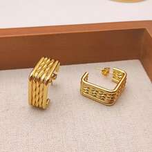 High-Quality Stainless Steel Women Hoop Earrings,Hypoallergenic 316L Ear Post,Anti-Fading Vacuum 18K Gold Plated Anti-Wear, Charming Fashionable Designer Unique Shapes Unisex Jewelry Earrings For Daily Wear Festival Vacation Parties - Gold - View 6