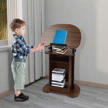 Presentation Stand Mobile Height Adjustable Church Classroom Lecture Portable UK - Brown - View 4