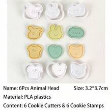 6 Pieces Small Animal Theme Cookie Mold, Family Baking Supplies, Cartoon Cranberry Cookie Biscuit Bread Baking Cutter Biscuit Cutter Biscuit Stamp - White - View 15