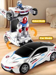 3+ Years Old Boys' Toys, 2-In-1 Transforming Car To Robot, Cool Lighting Effects, Auto-Turning When Encountering Obstacles, Battery Powered Transforming Car And Toy Vehicle, Perfect Birthday Gift - Multicolor - View 6