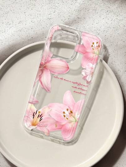 Floral Lily Print Clear Case Compatible With IPhone 13/11/17/17pro/16/14/15/15pro/15 Plus/15 Promax/7plus/8plus/X/Xs Max/Xr/11pro/12pro/13pro/14pro/12mini/13mini/11promax/12promax/13promax/14promax/14plus/17pro Max/17Air/6/6s Plus/7/8/16Pro/16plus/16promax/Se2/17promax&Compatible With Samsung Galaxy/A54/A14/A12/A13/A15/A32/A33/A24/A52S/S20/S21/S22/S23/S24/S23Plus/S24ultra/S25/A15/A33/A23