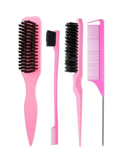 4 pièces/set Brosse à cheveux noire/rose/violette lisse pour queue de cheval lisse, chignon et lissage des cheveux, cheveux rebelles, contrôle des bords. Brosse à cheveux avec queue de rat large pour la séparation et la partition. Brosse à cheveux, peigne, outils pour les cheveux, produits et accessoires pour salon de coiffure